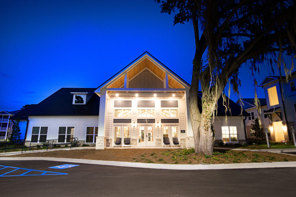 outdoor night view of the clubhouse
